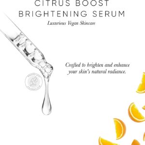 Citrus Boost Brightening Vegan Serum. Actives : Vitamin C, Kakadu Plum, Gensing Extract, Hyalronic Acid. FDA Approved