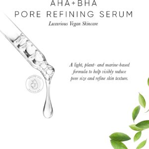 Pore Refining Vegan Face Serum. Actives : Salicylic Acid (AHA), BHA, Green Tea Extract, Tea Tree Oil. FDA Approved