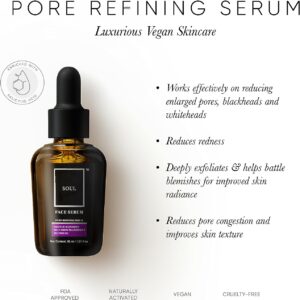 Pore Refining Vegan Face Serum. Actives : Salicylic Acid (AHA), BHA, Green Tea Extract, Tea Tree Oil. FDA Approved